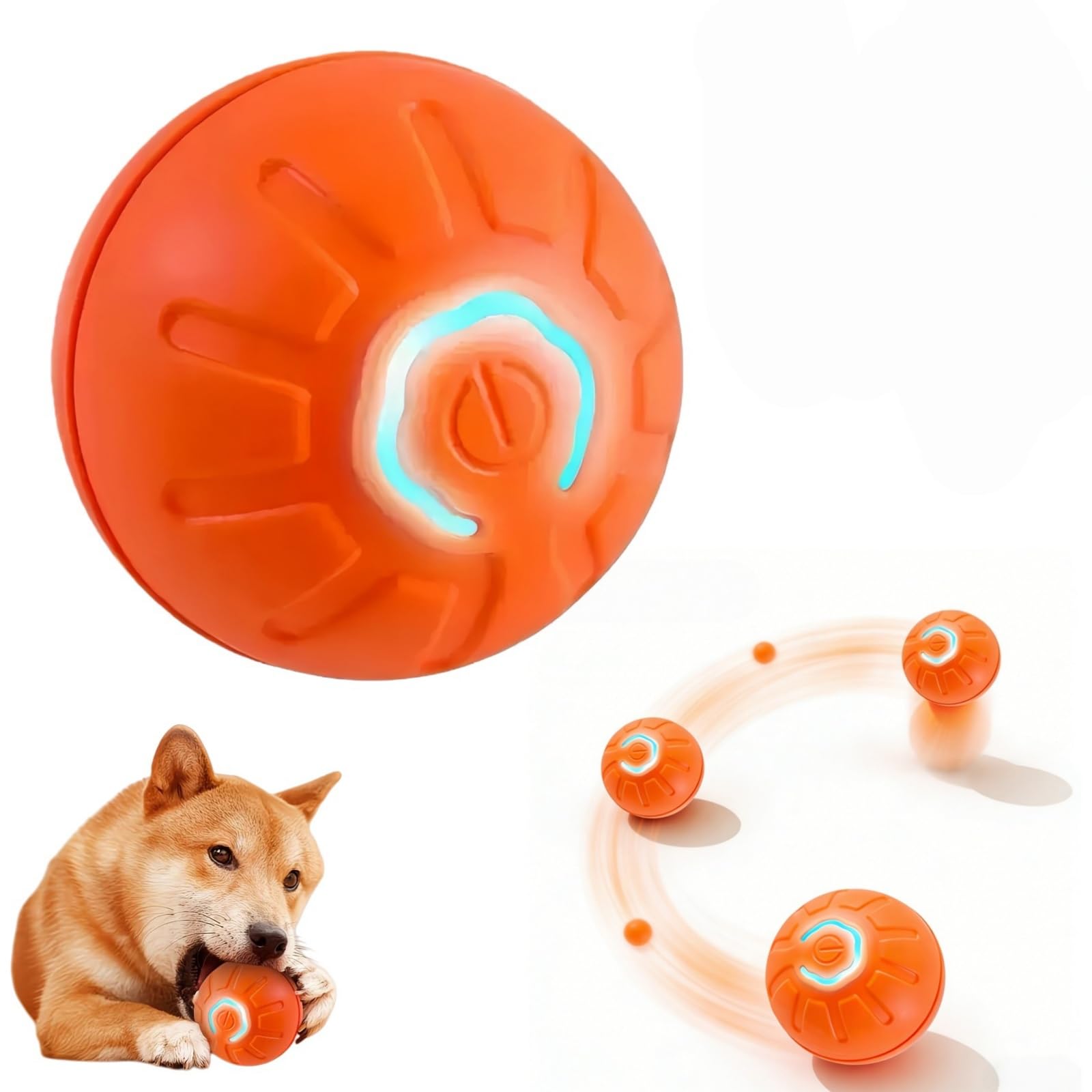 Nonyimu Electric Interactive Dog Ball, Small Medium Dogs Automatic Active Rolling Ball,Moving Dog with LED Light,Self-Propelled Bouncing Rechargeable Pet Ball for Boredom, Indoor/Outdoor Use (Orange)
