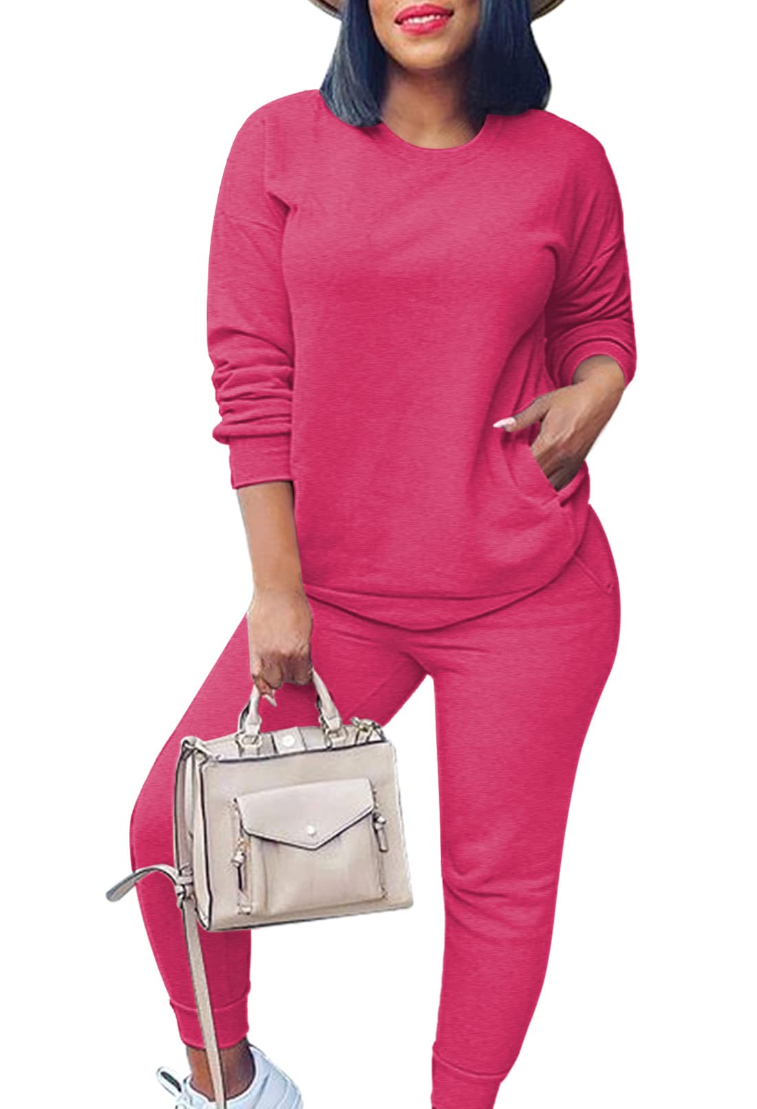 Fixmatti Women's 2 Piece Sweatsuit Long Sleeve Shirts Jogger Pant Set Tracksuit