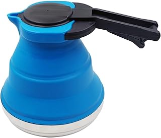 YangFan Zewnętrzny składany silikonowy czajnik na wodę czajnik do herbaty przenośny kemping kuchnia podpieka dzbanek ze stali nierdzewnej z ergonomicznym uchwytem (pojemność: 1200 ml, kolor: losowy)