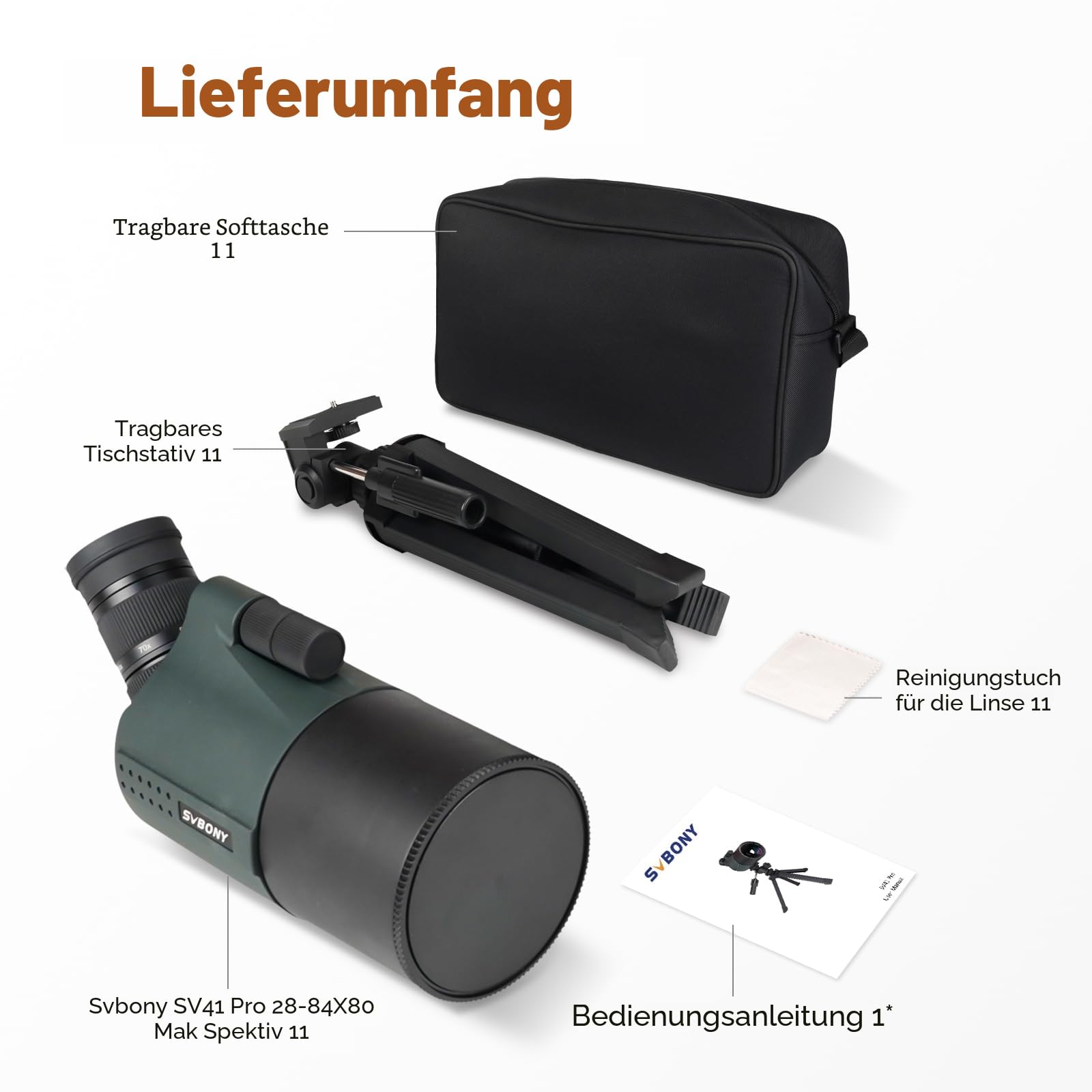 Svbony SV41Pro Mak Spektiv, 28-84X80 FMC Dual Speed Fokus für Sportschützen, Kompatibel mit SC001, Wasserdichtes Spektive mit Stativ für Vogelbeobachtung Mond Astronomische Beobachtung, Stargazing