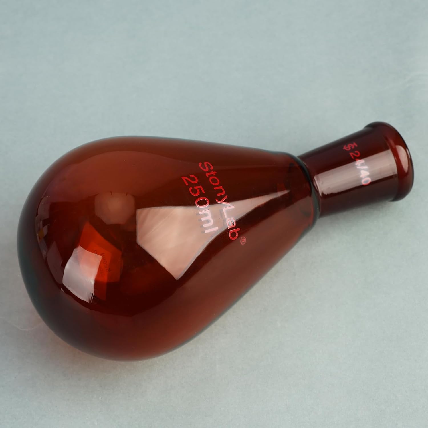 stonylab Amber Borosilicate Glass 250 ml Heavy Wall Single Neck Recovery Flask with 24/40 Outer Joint, Ideal for Rotary Evaporation, Distillation, and Lab Applications