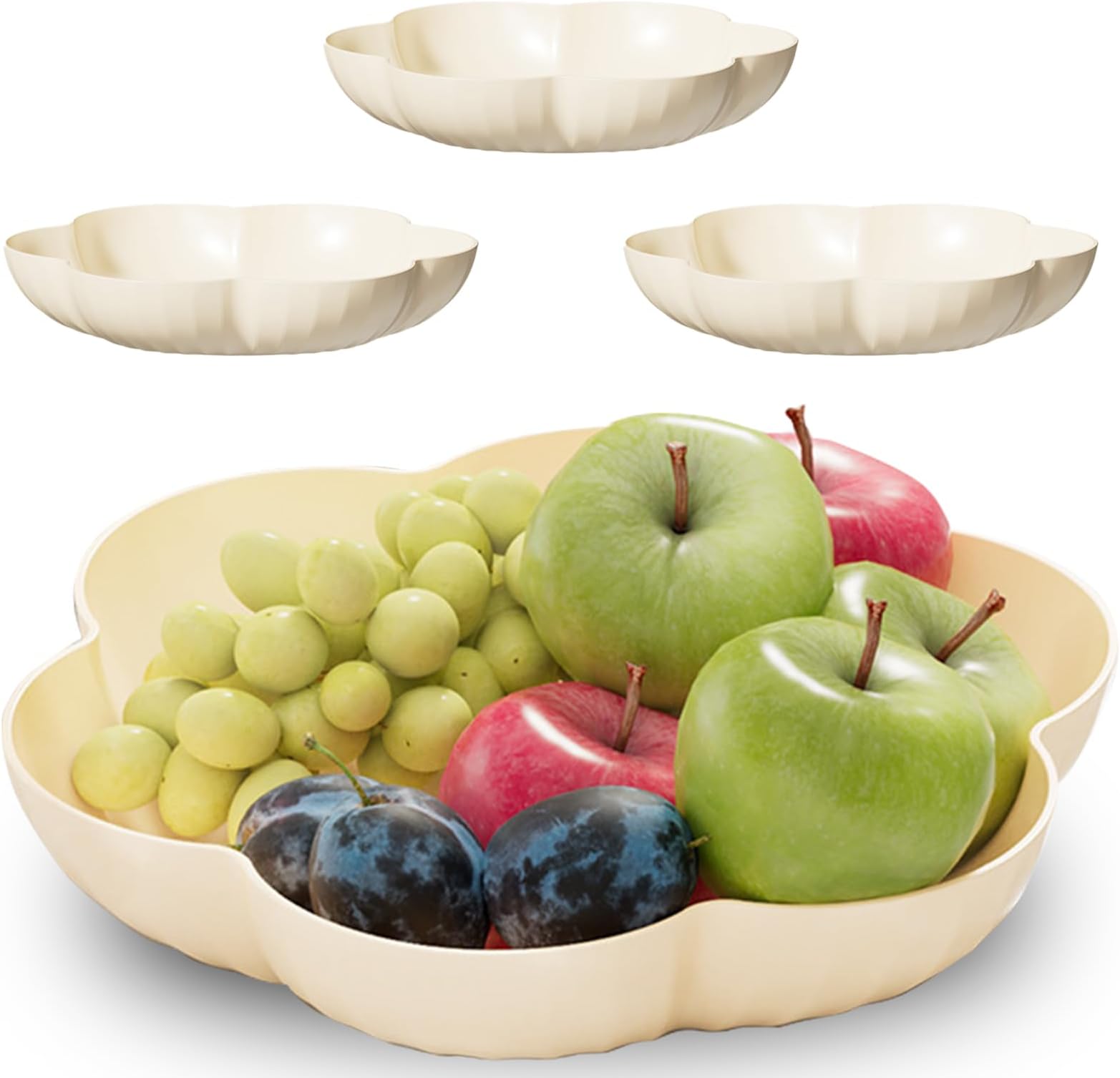 4-Pack Floral Shaped Snack Serving Trays – Elegant Plastic Dessert Plate with Petal Design, Lightweight Fruit Bowl for Candy, Nuts, Dry Fruit, Appetizers, Party & Home Décor (Large)