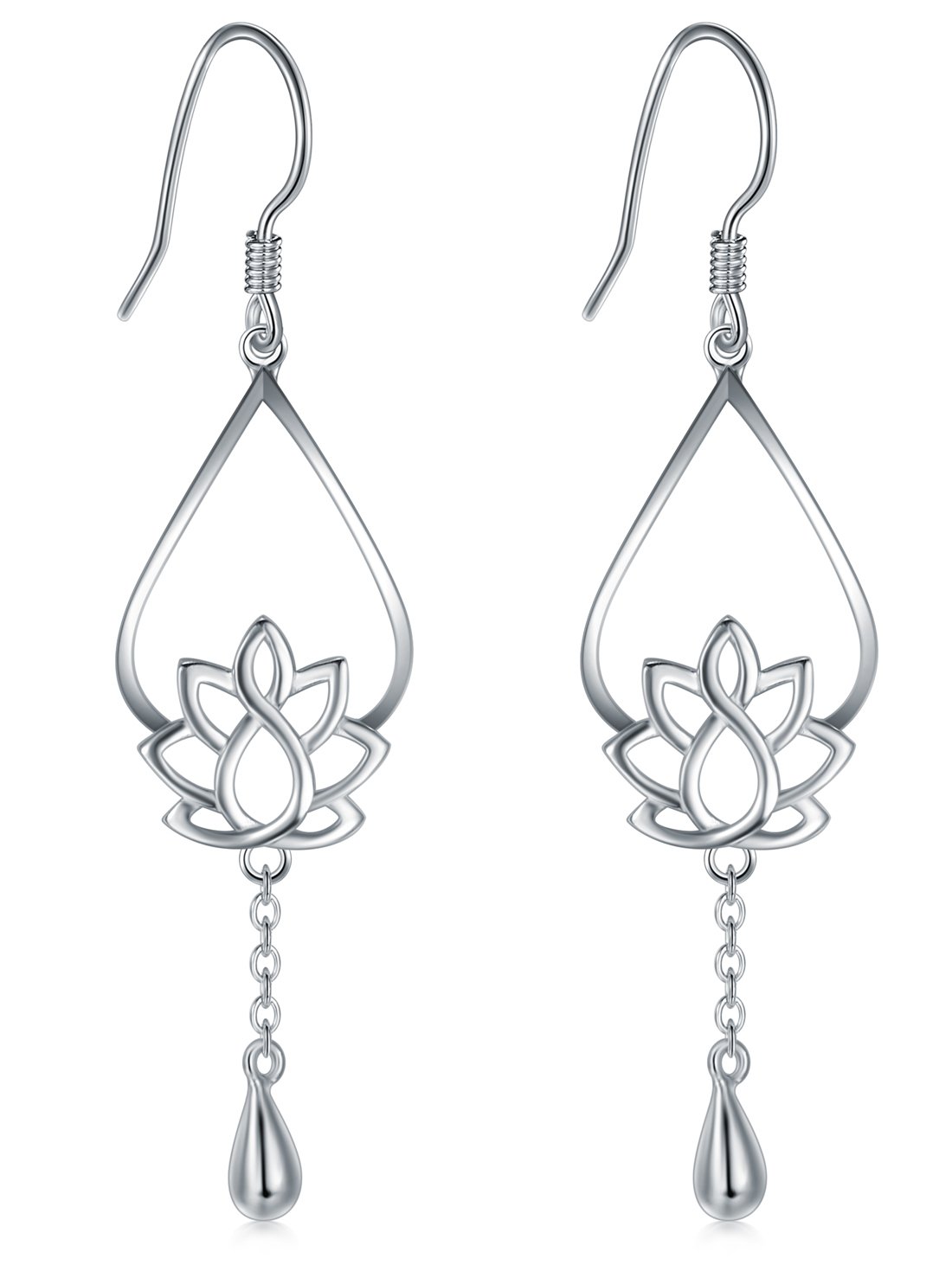 925 Sterling Silver Earrings, BoRuo Lotus Flower Yoga Earrings