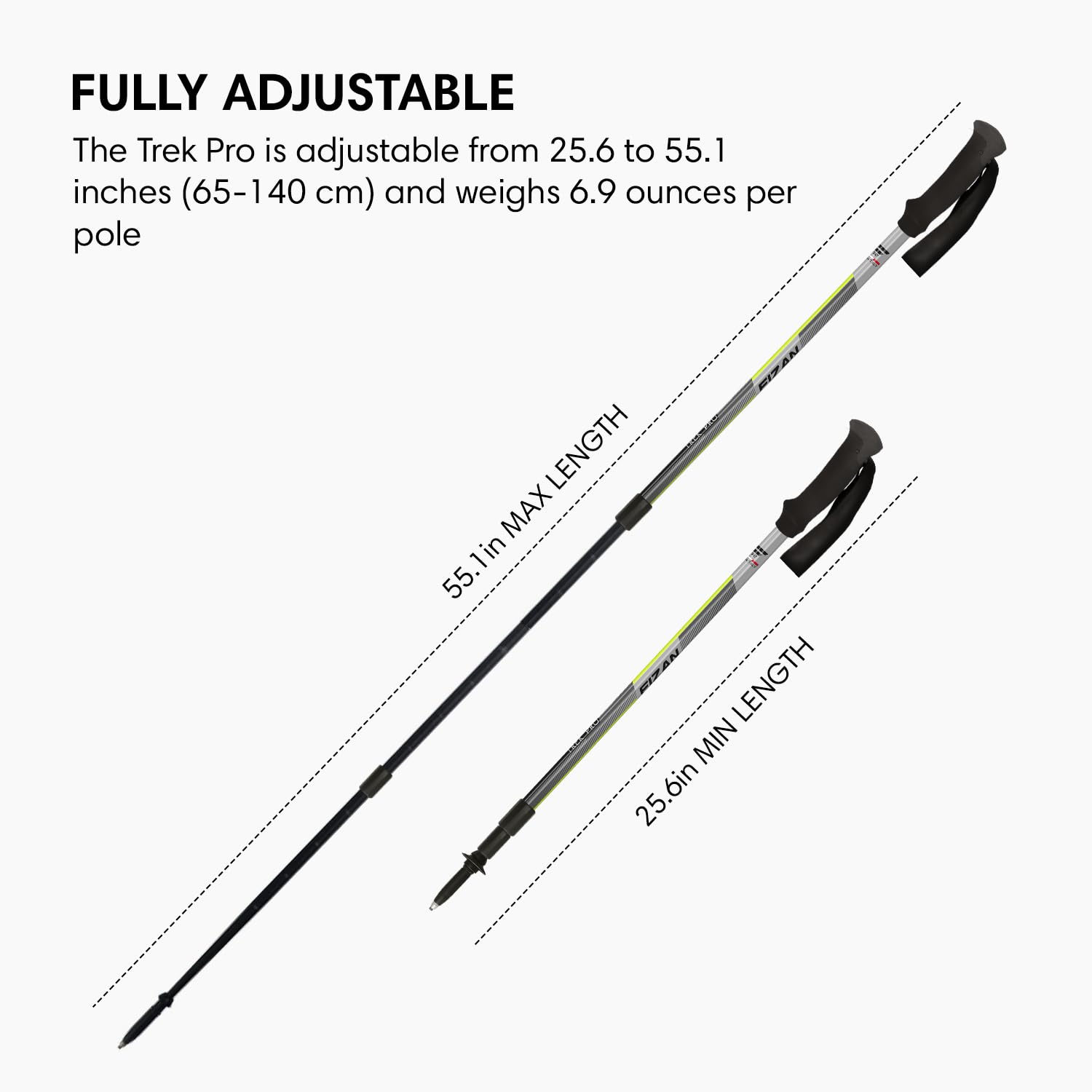 Fizan Trek Pro - Bastoni da trekking ultraleggeri da 195,6 g, per escursionismo, regolabili, telescopici