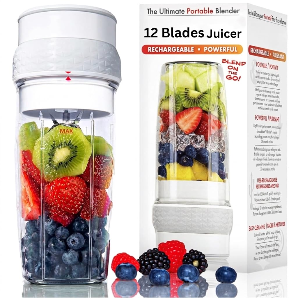 Portable Blender for Smoothies & Shakes, 750ml USB Rechargeable juicer Bottle with 12 Stainless Steel Blades, Mini Travel Blender for Fruits, Protein Shakes, Ice & Baby Food - Multicolor-image-16