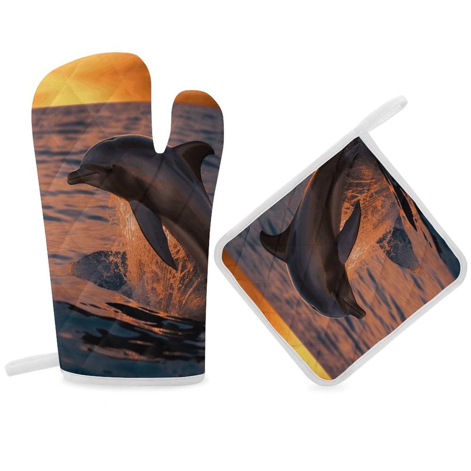 Fodpand Women's Style Dusk Dolphin Oven Mitts And Pot Holders Sets,Oven Gloves For Kitchen Oven Mitts And Potholders For Baking Cooking Grilling Apartment Essentials