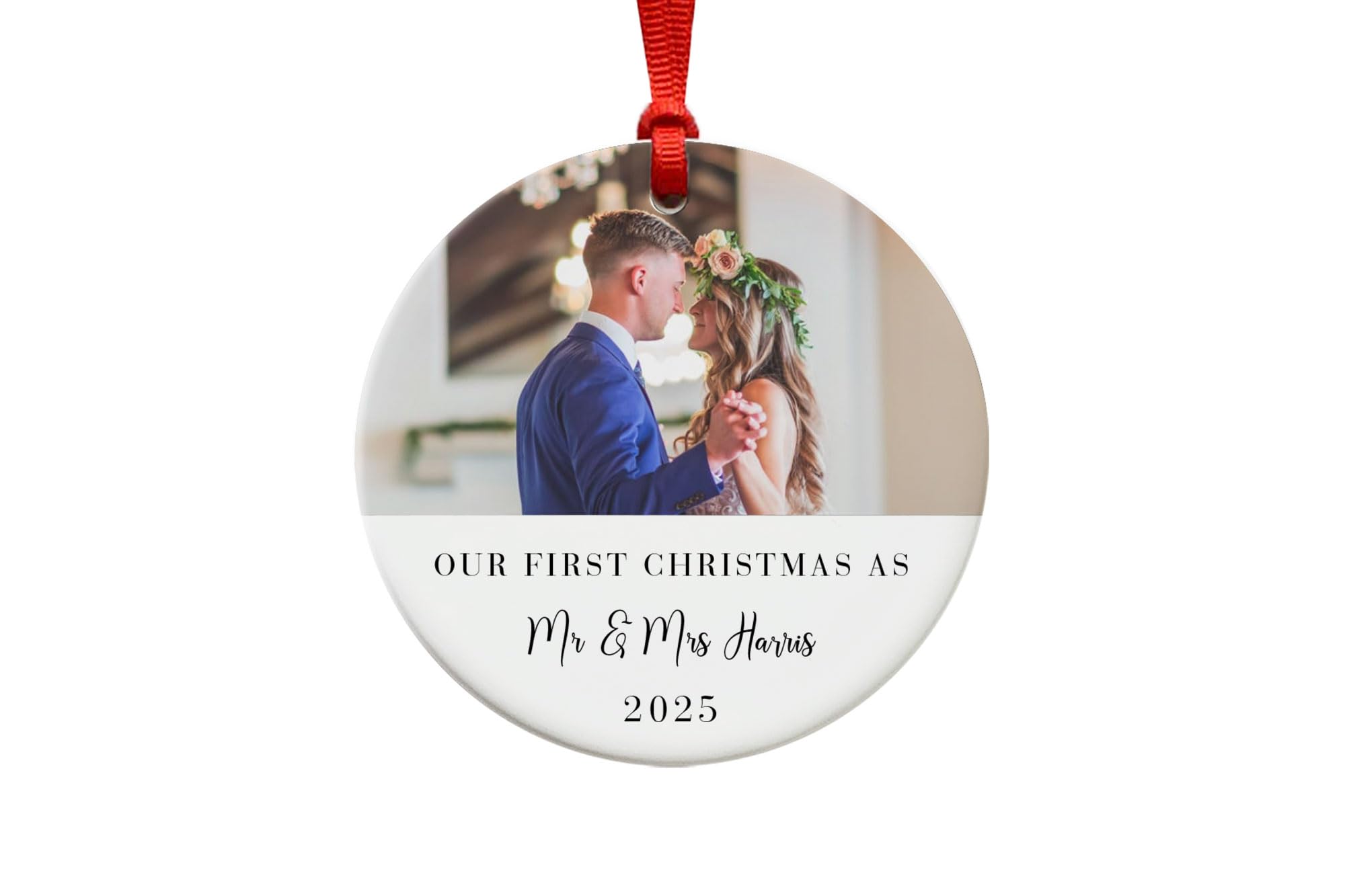 Our First Christmas as Mr and Mrs Ornament with Photo - Ceramic Christmas Tree Decoration 2025