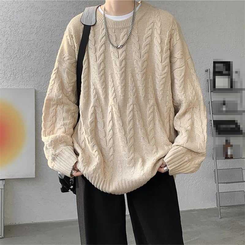 Autumn Winter Men's Knitted Sweater Solid Color O-Neck Loose Casual Pullovers Men Streetwear Sweaters3