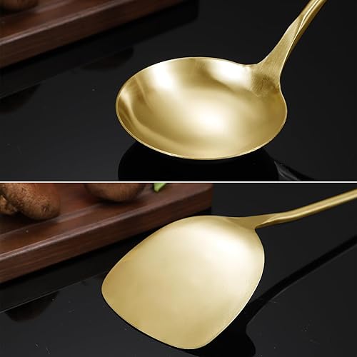 Miniatura 3 de Espátula grande de 15 pulgadas de oro, espátula ranurada, cucharón de sopa de acero inoxidable, juego de espátula larga ranurada para utensilios de