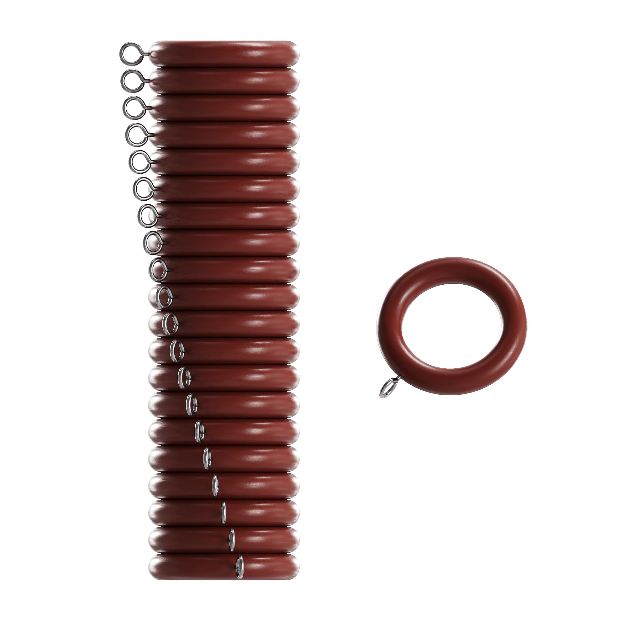 Loch & Skye Curtain Rings Durable Wooden Rings Inner Diameter 3.4cm & Outer Diameter 5.4cm Eyelet Curtains Hoops with Screw Eye for 28mm Wood Hanging Poles (Pack of 10) (Mahogany)