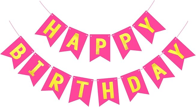 Happy Birthday Banner Sign Birthday Garland Wall Door Banner Flag Name Signs for Women Men Boys Girls Birthday Party Backdrop Decorations Golden Letters Rose Red
