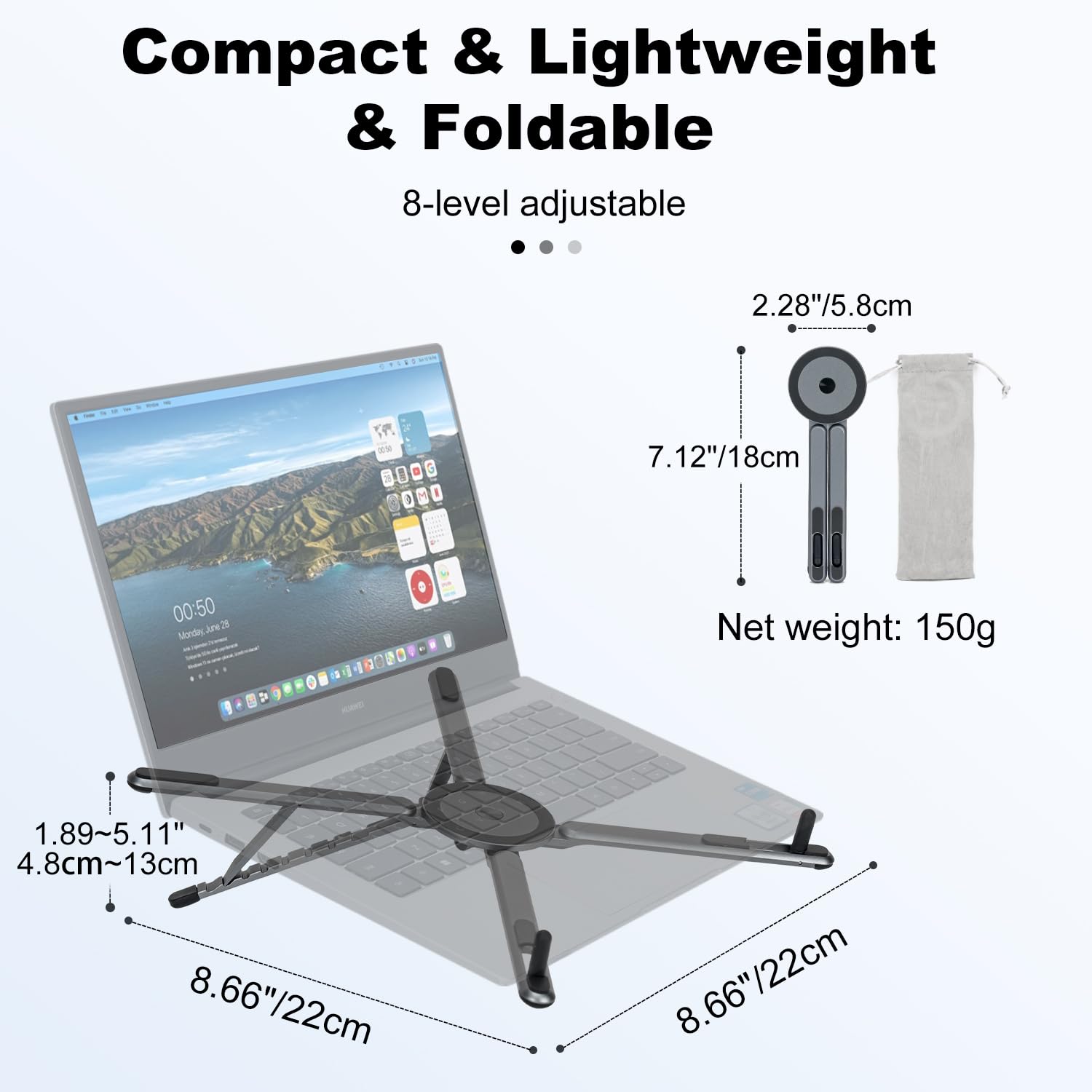 koolehaoda Soporte para Tableta y portátil de Aleación de Aluminio, 8 Ángulos Adjustable Múltiples Ángulos Soporte Portátil Plegable,Compatible con Portátiles, Tableta, Teléfono para MagSafe