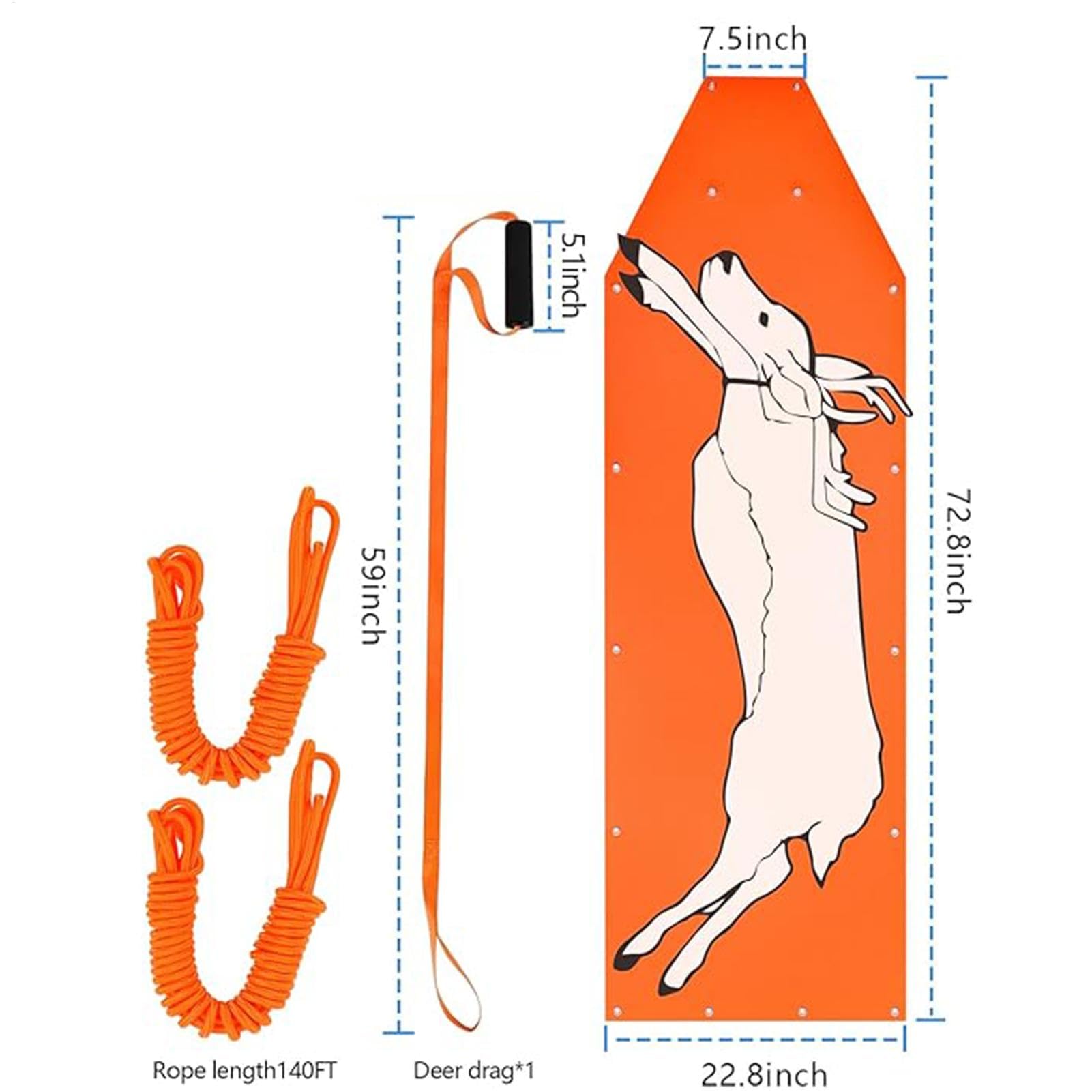 Slitta per cervi, resistente, per caccia, trascinamento con imbracatura e corde, set di scivoli per pesca sul ghiaccio, attrezzatura resistente agli strappi per uomini, robusta attrezzatura da caccia