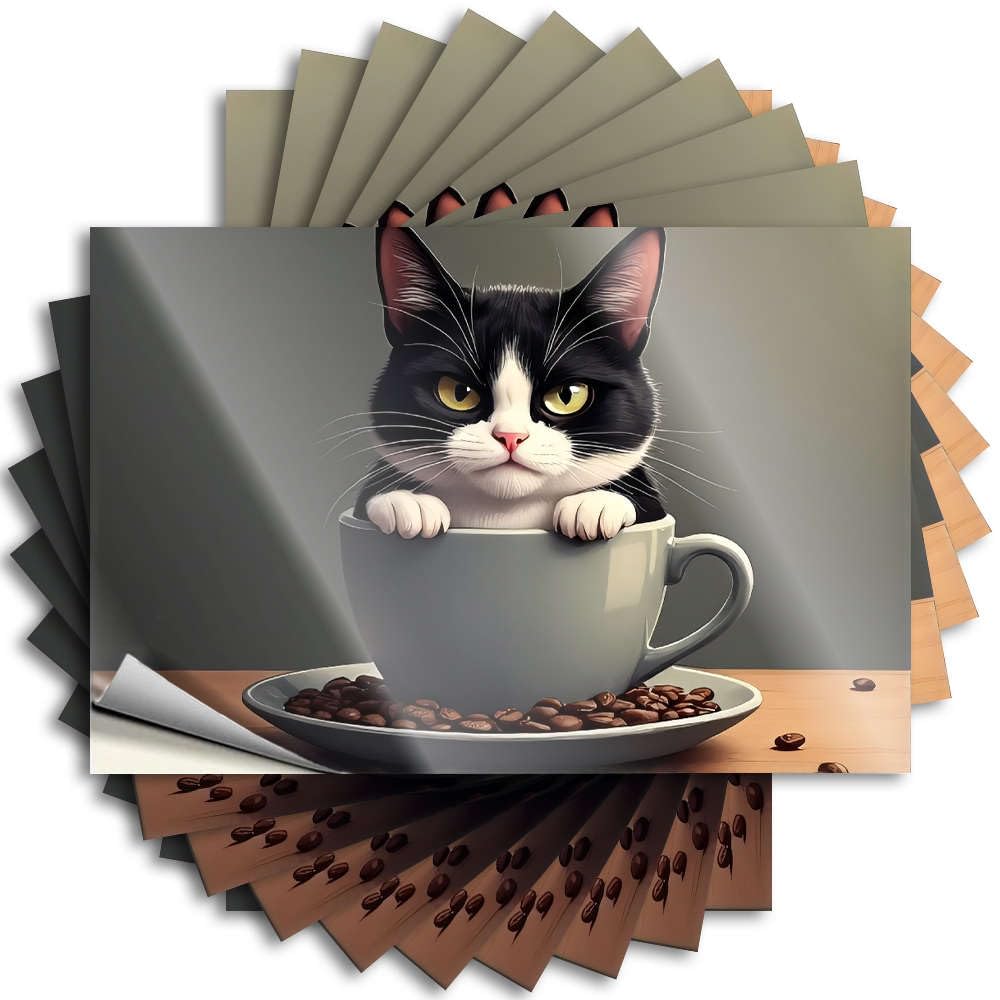Decal Mens Waterproof Vinyl Sticker | A Cat Sitting in A Coffee Cup Surrounded By Coffee Beans. Feminist Case for Friends DIY Projects(8X12CM)