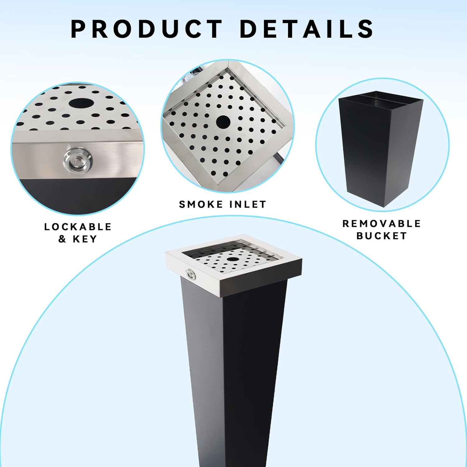 Standing Waste Containers Trash Cans, Rubbish Bin Indoor Outdoor Stainless Steel Vertical Freestand Trash Bin with Key,Pub Hotel Restaurant Garden Standing Bin (A1)