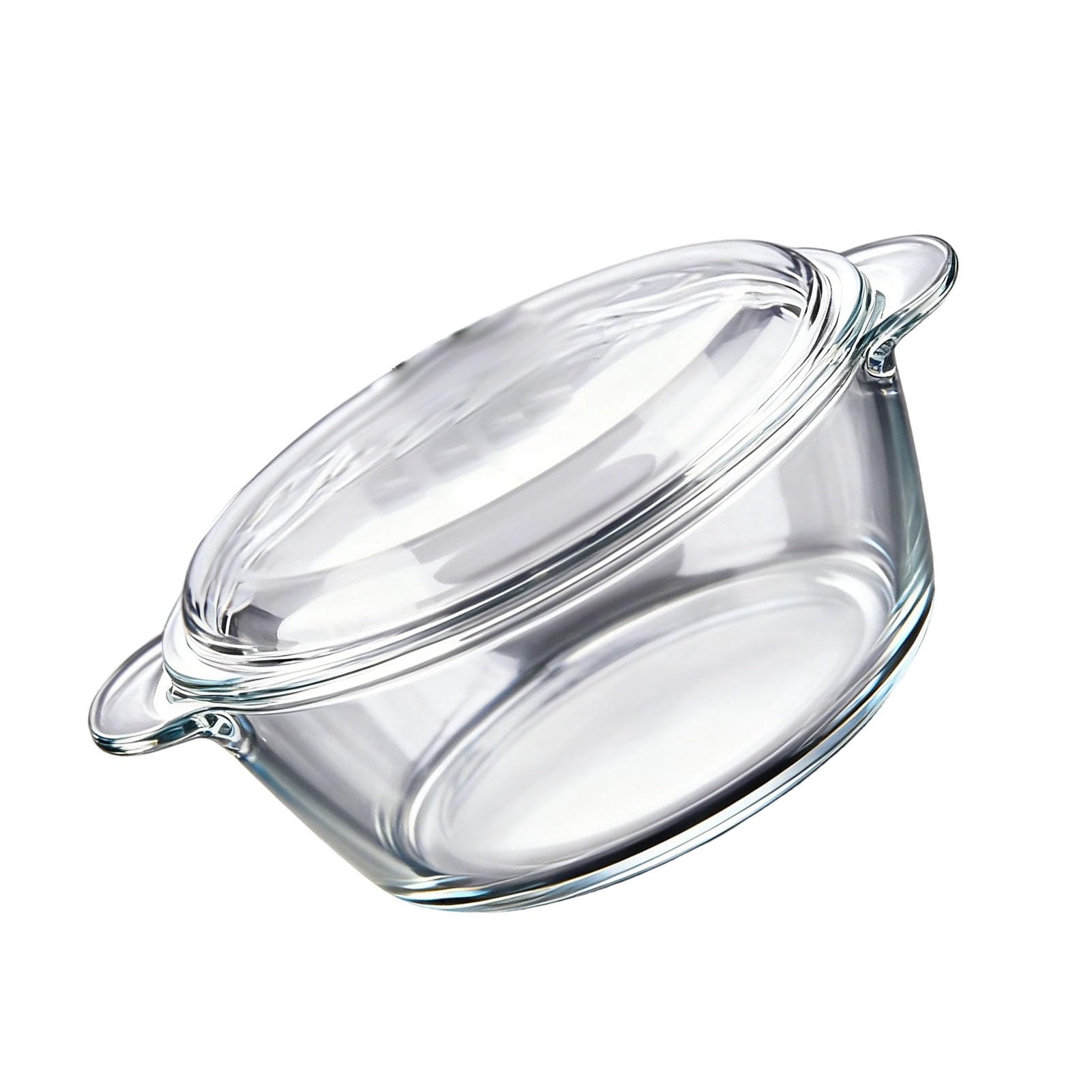 Cocoarm Glas-Auflaufform, Backform aus Borosilikatglas mit Deckel, Leicht zu Greifende Griffe, Mikrowellengeeignete Runde Glasform für Aufläufe und Dessertaufbewahrung (L 1,5L)