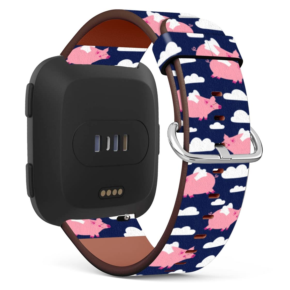 Mingdao Compatible with Fitbit Versa 2 / Versa / Versa Lite / Versa SE Patterned Leather Replacement Band (Cute Flying Cartoon Pigs)