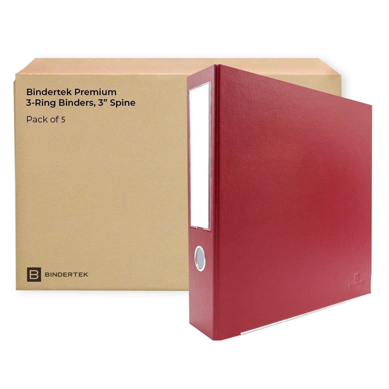 Bindertek 3-Ring Premium Binder, Pack of 5 - Brick Red, 3" Spine Width, 525 Sheet Capacity, 2" D-Rings, Linen-Textured Covers, Steel Reinforced Edges,