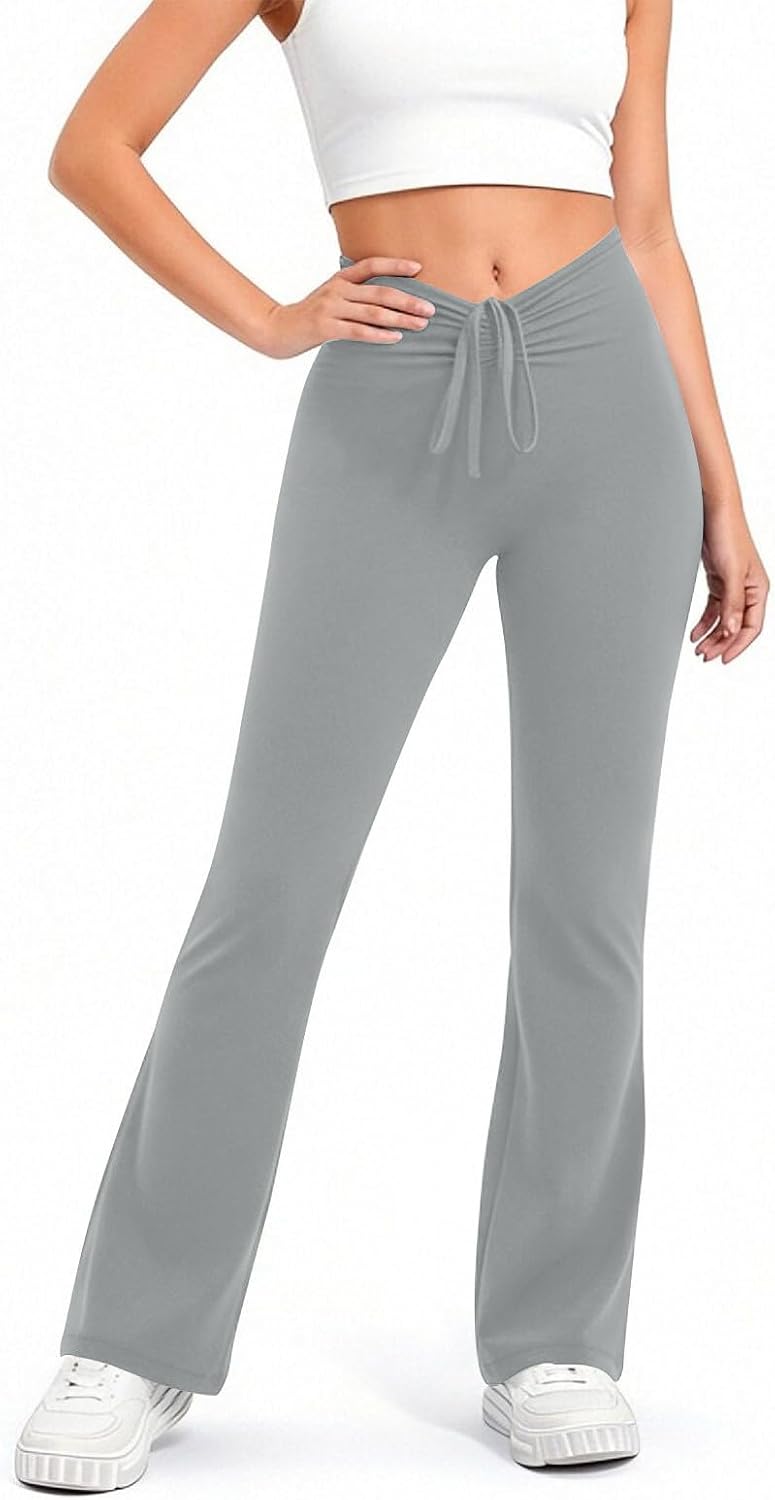 Womens Flare Leggings Yoga Pants Stretchy Elastic Waist Bootcut Lounge Sweatpants Wide Leg Workout Drawstring Pant