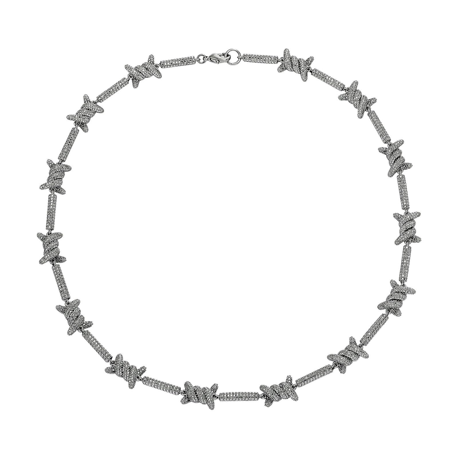 MOCHAMIK Set Unisex di Collana e Bracciale con Catena di Filo spinato Hip Hop – Scegli la Taglia (Collana o Bracciale), Gioielli Streetwear Taglienti con Strass