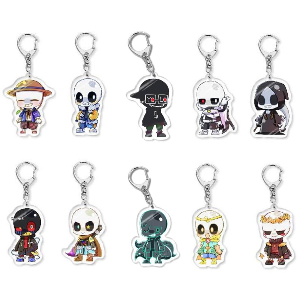 Under Tale Keychains Cute Sans Acrylic Key Pendant Cosplay Game Role Chibi Figure Keyring Bag Decor Accessories 10pcs