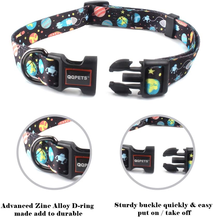 QQPETS Adjustable Soft Dog Collar: Print Flower Pink Multicolor Cute Patterns for XS Small Medium Large Pet Girl Boy Puppy Walking Running Training (S, Space) : Pet Supplies