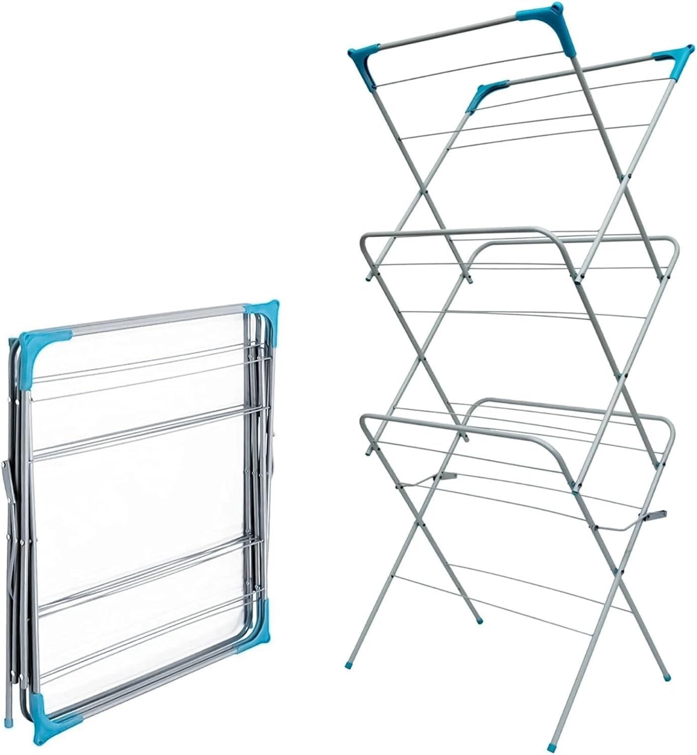 SPECTRAPLAST® 14m 3 Tier Clothes Airer, Foldable Clothes Drying Rack/Clothes Horse, Space Saving Indoor Outdoor Laundry Airer, Compact Drying Stand (61 x 44 x 139 cm)