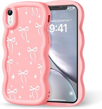 Compatible with iPhone XR Case for Women Girls, Curly Wavy Frame with Cute Pattern, Aesthetic Slim Soft Silicone TPU Bumper Shockproof Phone Case for iPhone XR - Bowknot Star