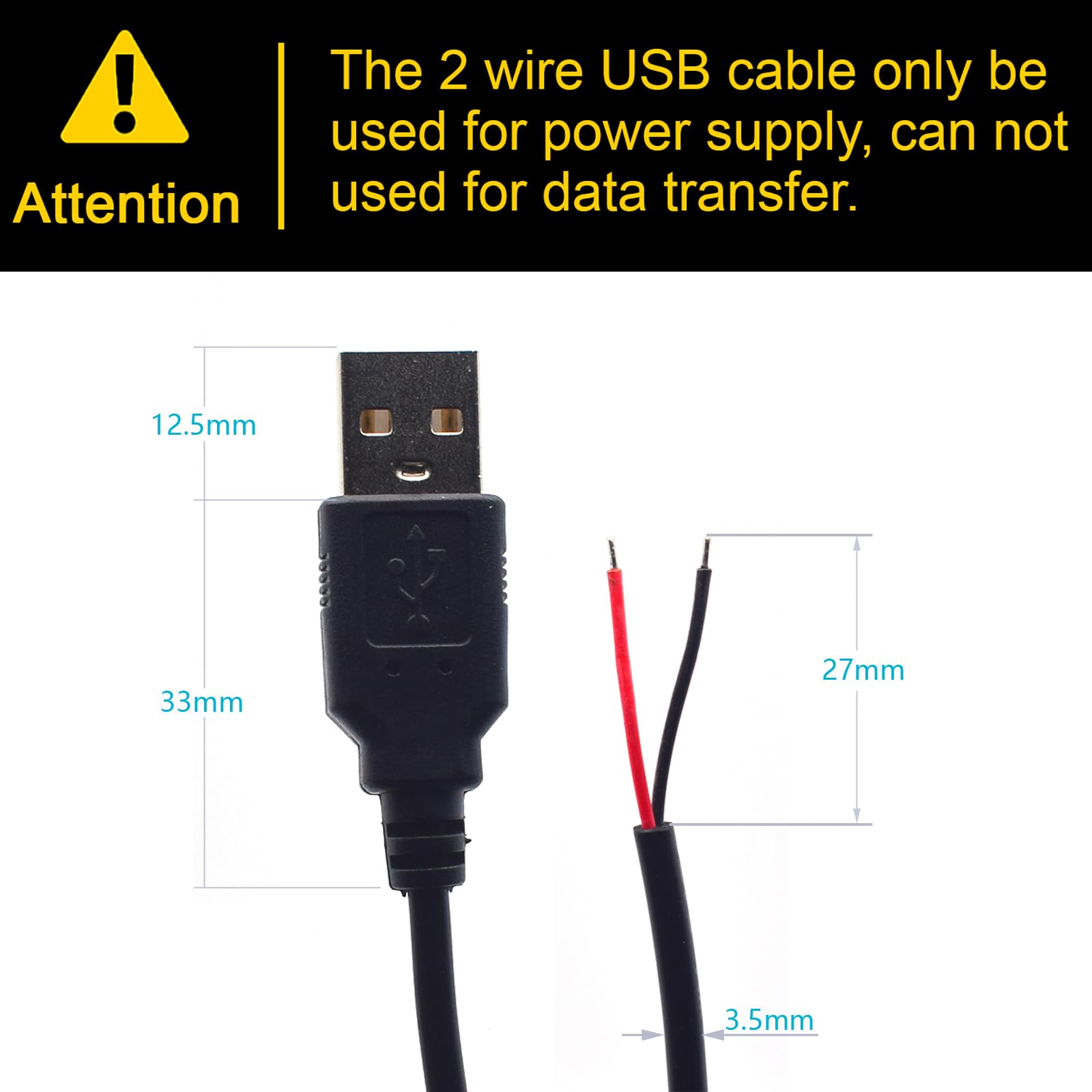 RIIEYOCA 2x USB 2.0 Stecker Auf 2-poligem Kabel – 2 Meter, DIY-Pigtail Für Reparatur & Eigenbau