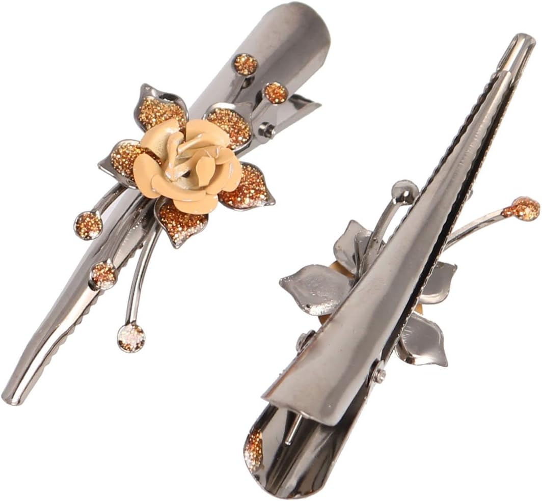 Ruilogod Metal Ladies Rose Decor Hairpins Shining Hair Clip Brown Titanium Color 2pcs (id: 899 4c1 1fb a6f ed6