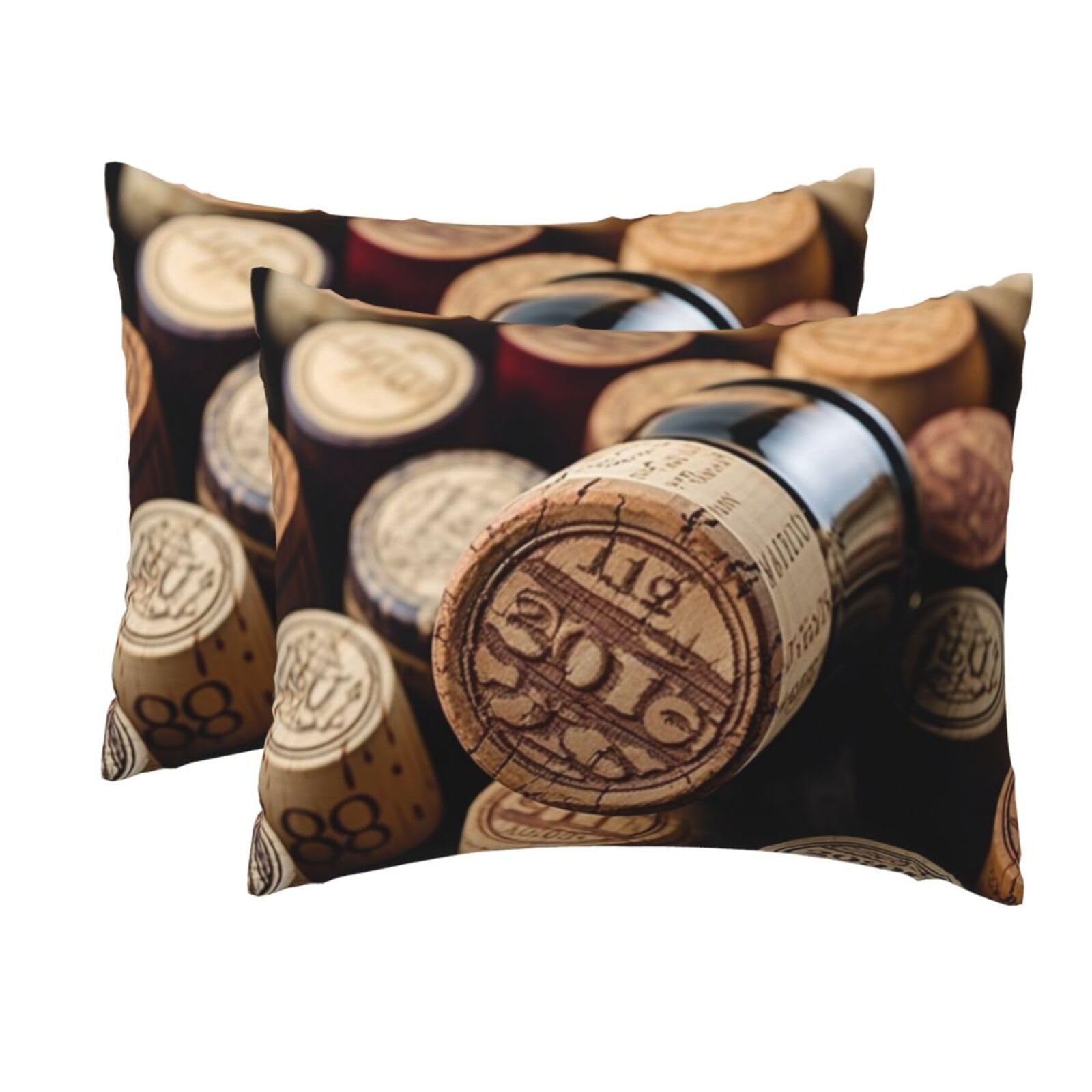 2 Pack Standard Pillow Cases with Hidden Zipper, Soft Breathable Pillow Covers for Hair and Skin, Wine Bottle Stopper with Vintage Pillowcases 20"x26" Bed Pillow Protectors Cover for Sleeping Gifts
