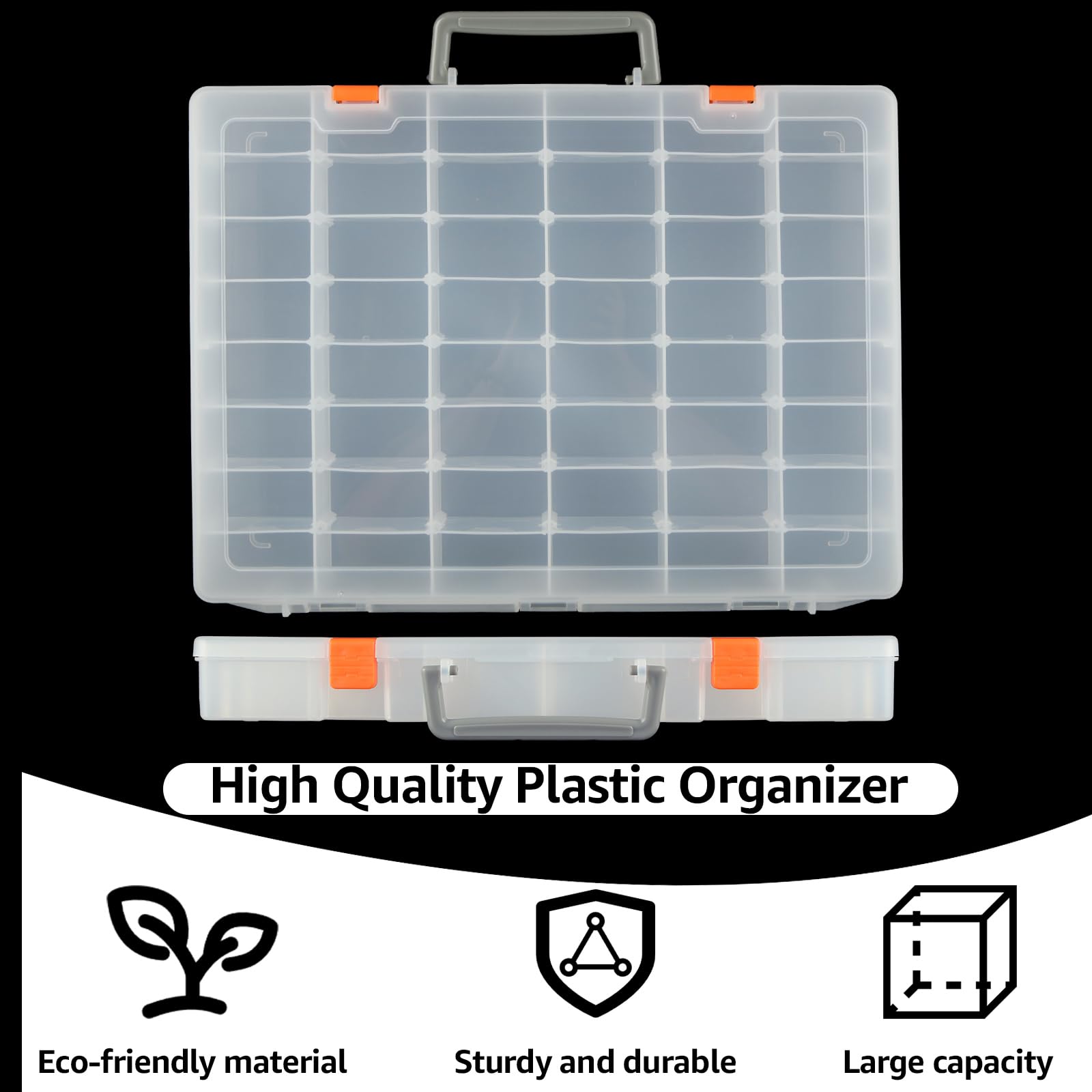 Confezione da 2 scatole organizer in plastica trasparente a 48 scomparti con divisore rimovibile, organizer per perline e oggetti, per perline, unghie, gioielli, artigianato fai da te