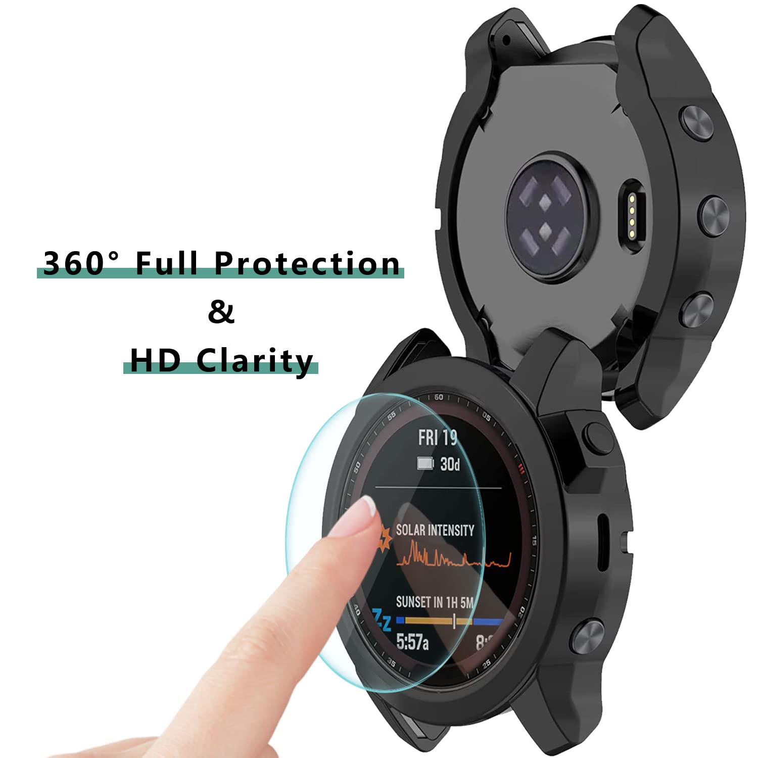 Amazon.com: [5+5 Pack] Compatible with Garmin Fenix 7 Screen Protector and  Case, Anti-Fog Tempered Glass Protective Film and Soft TPU Bumper, Face  Cover Set for Garmin Fenix 77 Solar7 Sapphire Solar (47MM) :