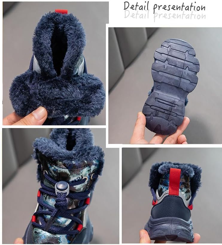 Cozy & Cute Girls'/boys Winter Snow Boots - Warm Fleece-Lined, High-Top Sneakers with Elastic Lace Closure for Outdoor Fun