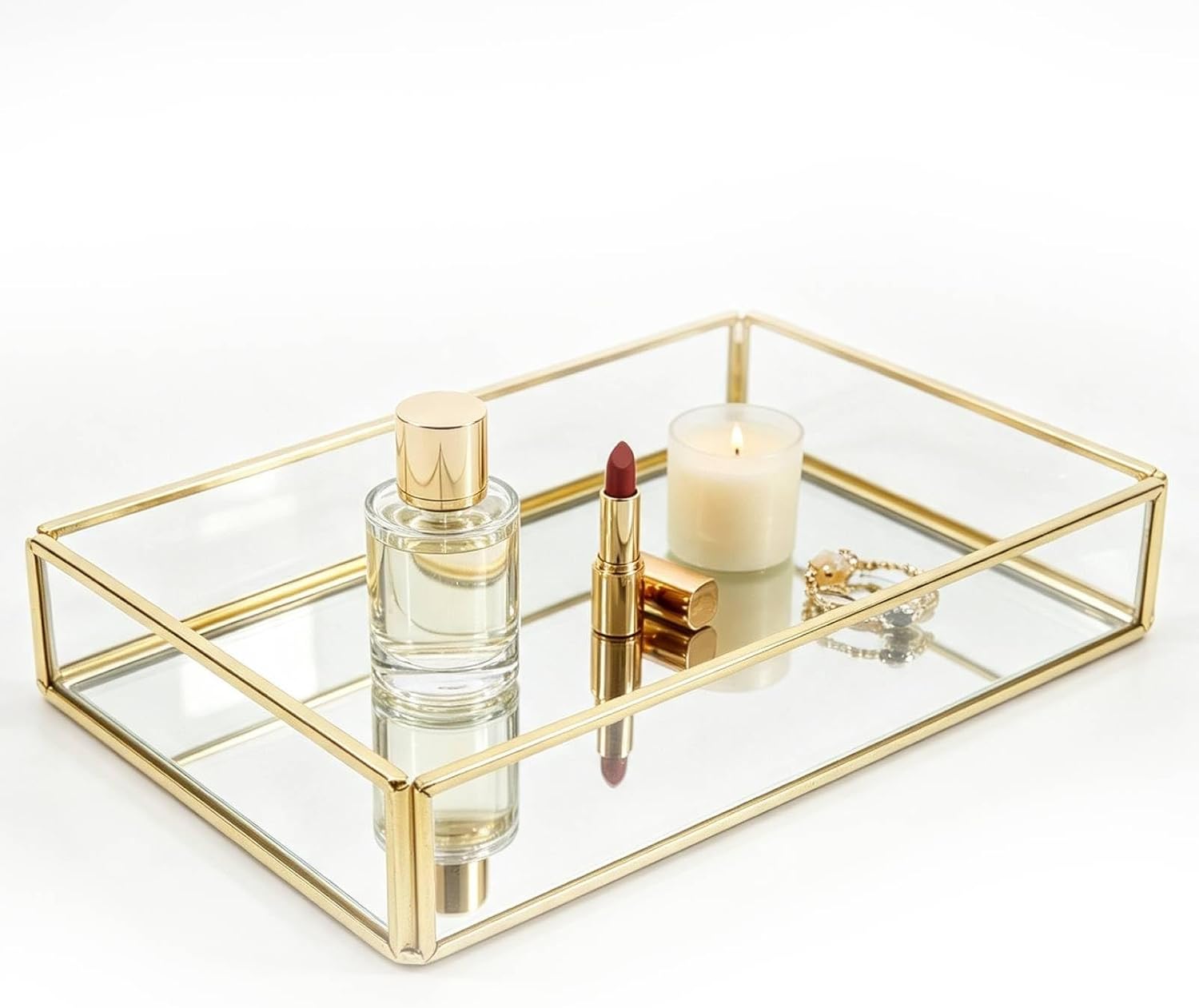 Gold Dresser Ornate Tray Metal Decorative Tray Jewelry Perfume Organizer