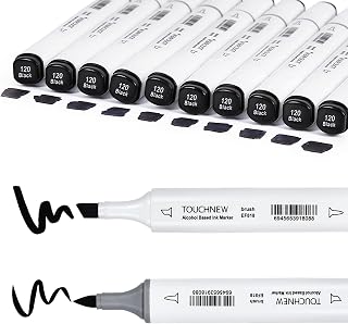 10Pcs Alcohol Markers Pure Color Series,Dual Tip Soft Art Solid Color Markers Set for Adults Beginner Drawing Sketching (Black)
