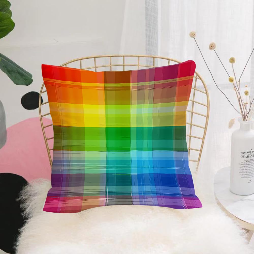 HYOSXW Cushion Cover,Throw Pillow Case Home Decorative for Living Room Bedroom Sofa Chair 16X16 Inch,Grid art, dynamic pattern of overlapping colorful rainbowsecting rectangles,Pillowcase 40X40cm