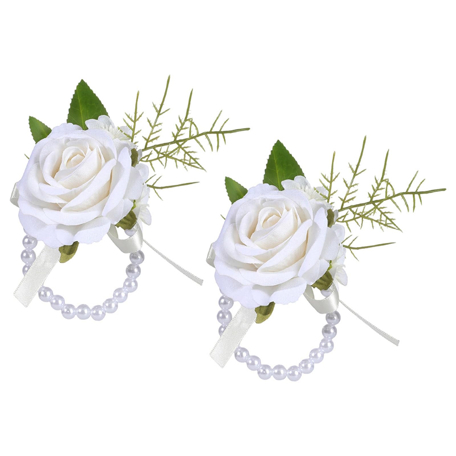 Geavonyg Artificial Flower Wrist Corsage Boutonniere Set for Bride Bridesmaid Groomsmen Ceremonies Luxury Wedding Jewelry