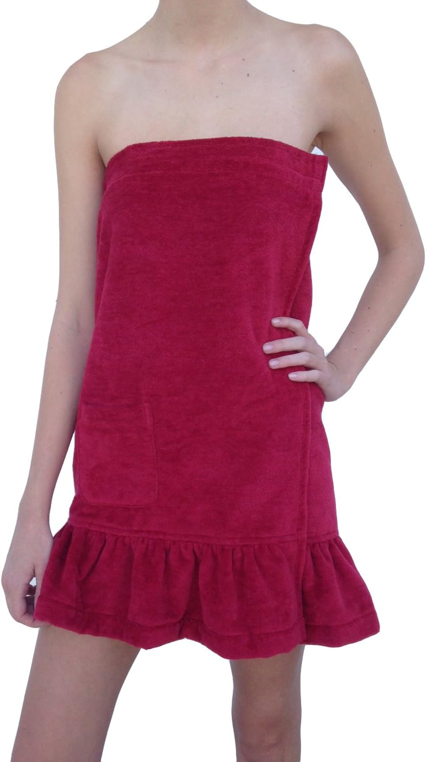 Women’s Petite Towel Wrap, 100% Cotton Spa Shower Bath Robe for Girls, Terry Velour Cover Up with Adjustable Closure