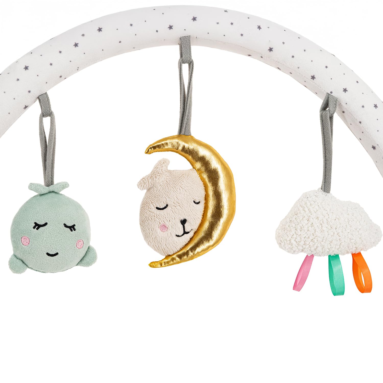 Momi Arche de Jeux Zizi à Monter sur Une balancelle, Une Poussette, Un Porte-bébé ou Un lit bébé, avec 3 Jouets sensoriels Amovibles, Montage Facile par Pince sans Outils