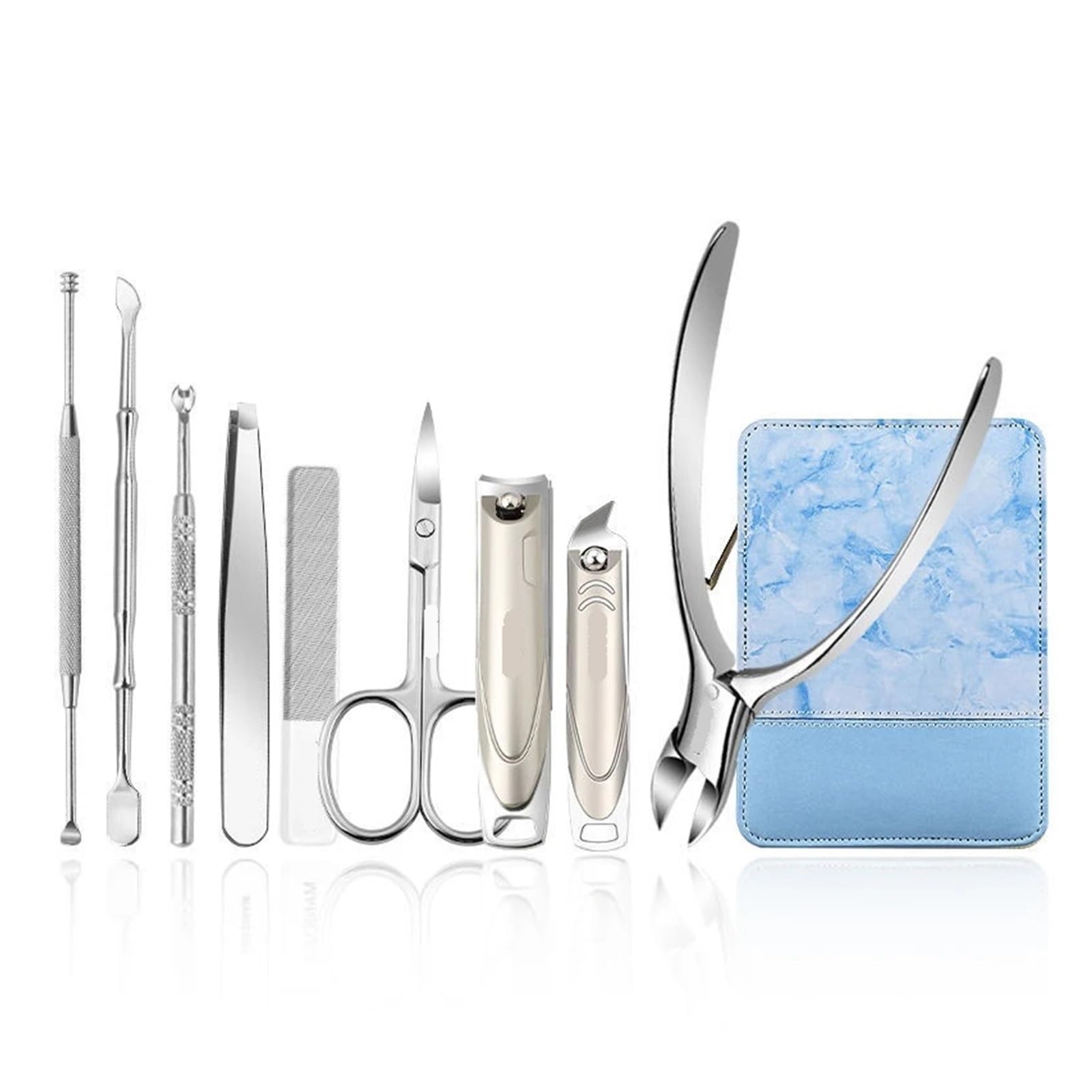 Set de manicura y pedicura, cortaúñas acero inoxidable, herramientas corte(Blue)