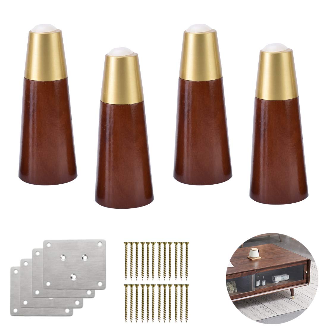 Paquete de 4 Patas de Madera para Muebles, Patas de Repuesto para Mesa de Centro, Patas de sofá de Madera, Patas de gabinete cónicas, Patas de Cama en Roble