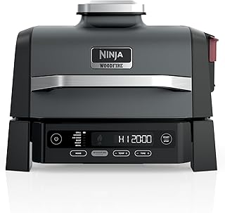 Ninja OG321 Woodfire Outdoor Smoker, 6 em 1 funcional, grelhar, fumar, assar, fritar ao ar, assar, sabores autênticos de lenha, calor elétrico, metal, preto - Produto 10 mais recomendado com 5 estrelas