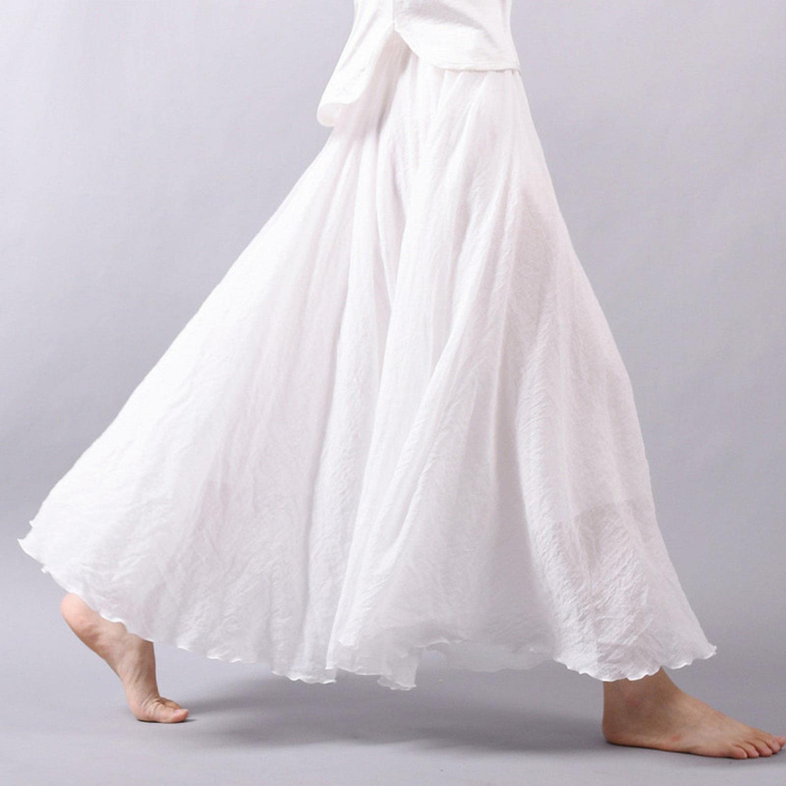Jupe longue plissée en lin et coton pour femme - Taille élastique - Jupe d'été vintage, Vert, 40