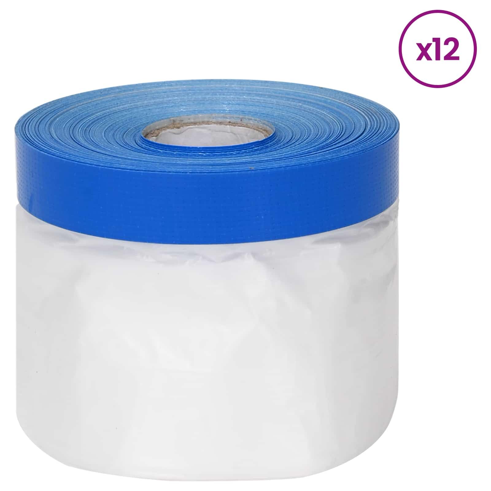 Abdeckfolie mit Klebeband 12er Pack, Malerfolie für Renovierung, Schutzfolie zum Abkleben, transparent, 30 x 2000 cm