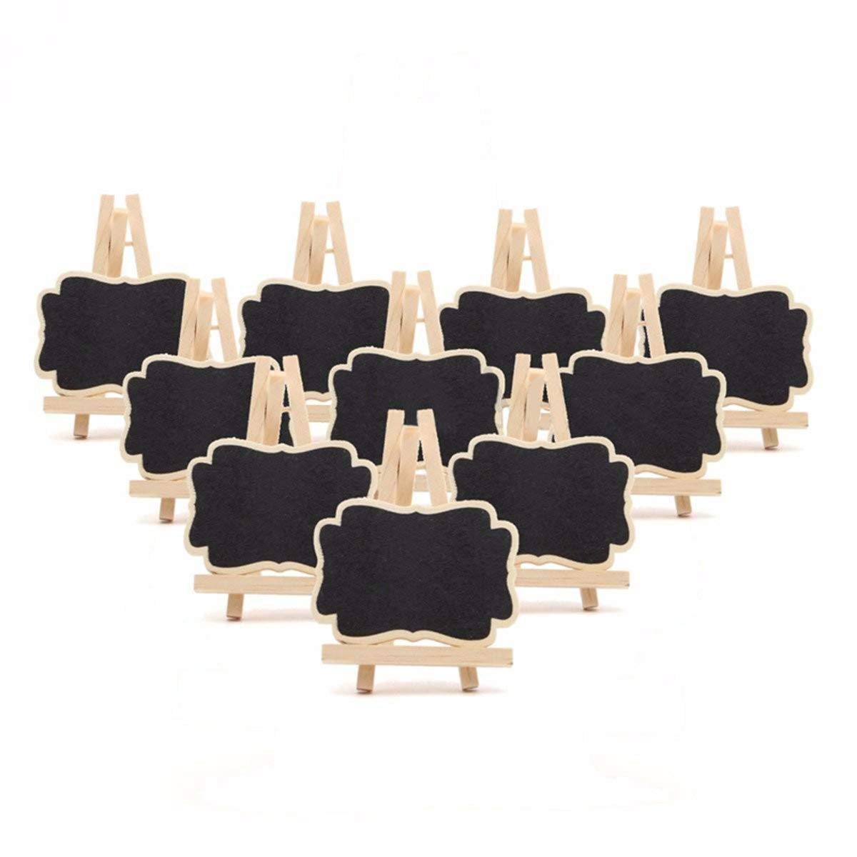 10 Sets Mini Chalkboard Small Blackboard Memo Message Card with Wooden Frame Easel for Wedding Party Event Decor
