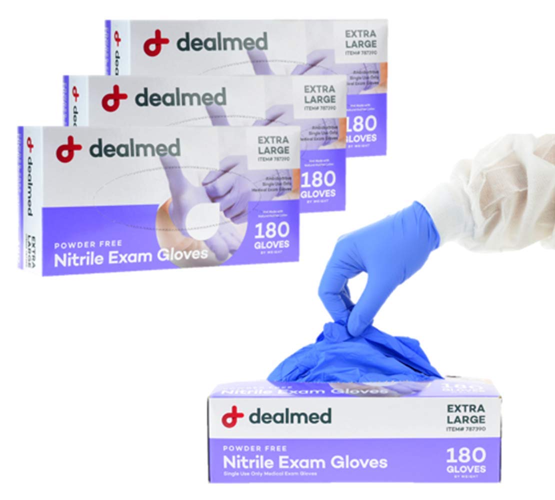 Dealmed Brand Nitrile Medical Grade Exam Gloves, Disposable, Latex-Free