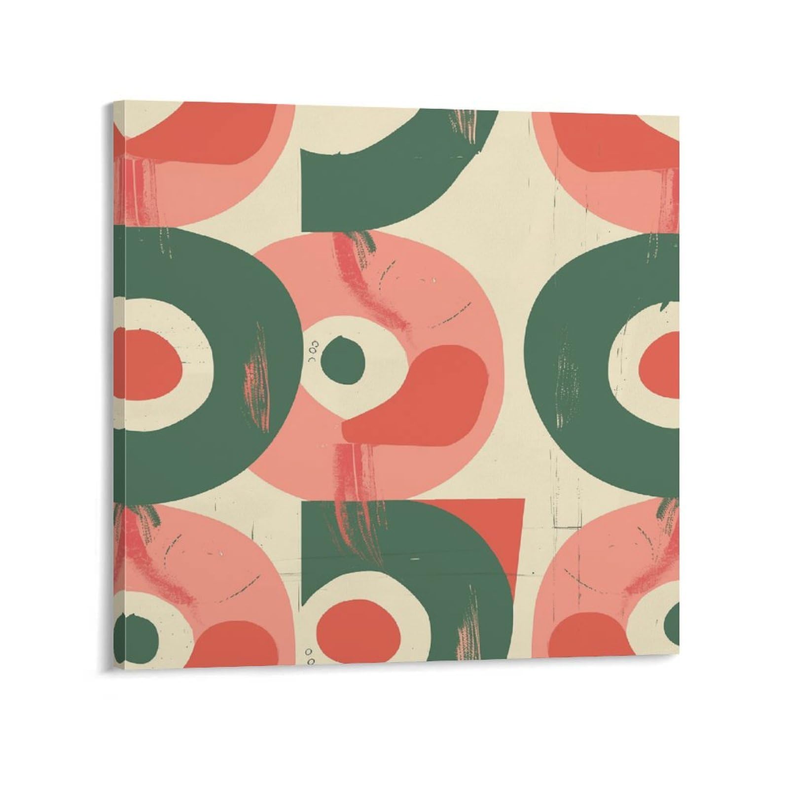KLOPH Peach And Green Shapes Canvas Wall Art for Living Room 10x10inch Modern Artwork Painting for Bathroom Hanging Canvas Prints Aesthetic Wallart for Bedroom Kitchen Office Wall Decor