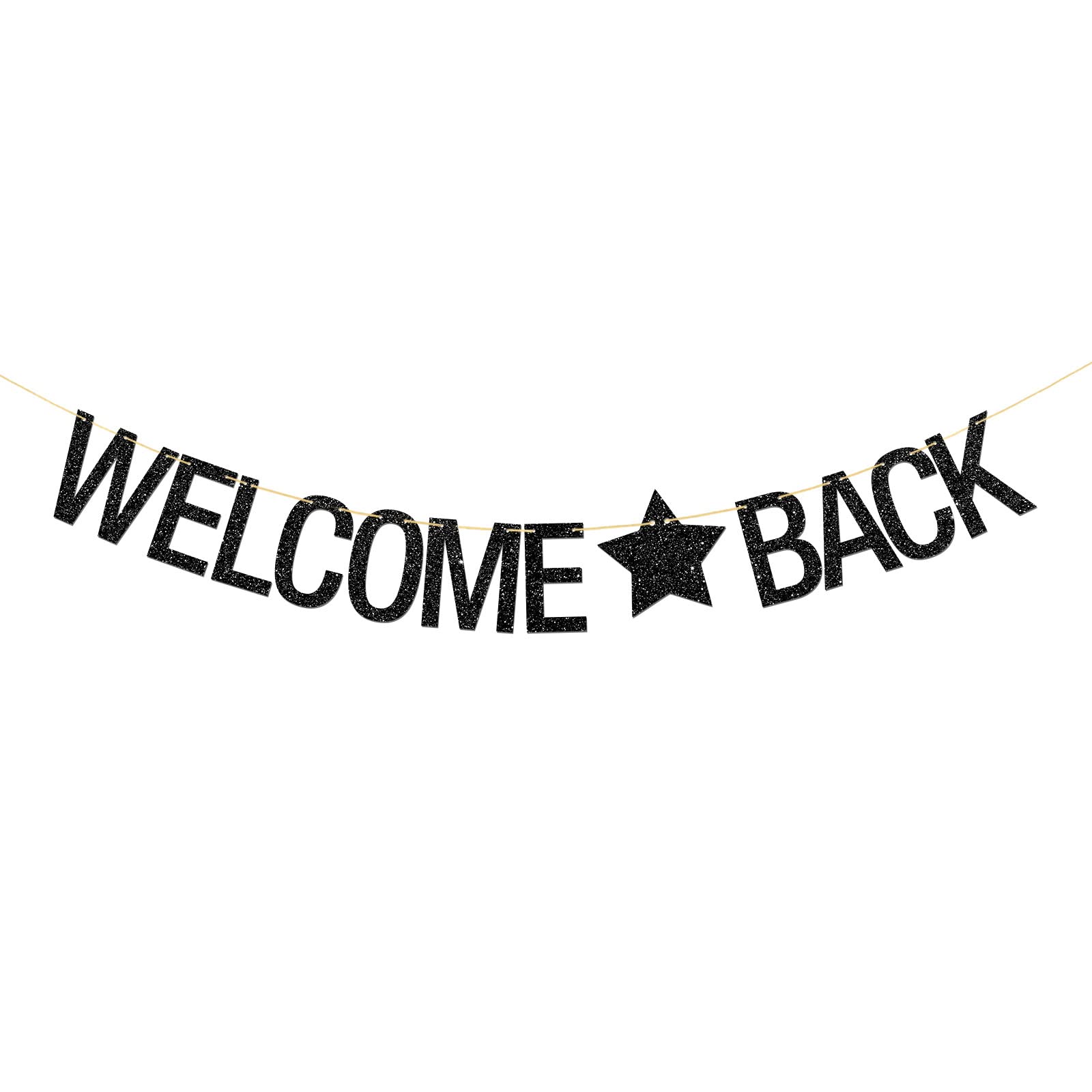 RoadSea Welcome Back Banner - Retirement Party Supplies - Welcome Home Party Decorations - Black Glitter