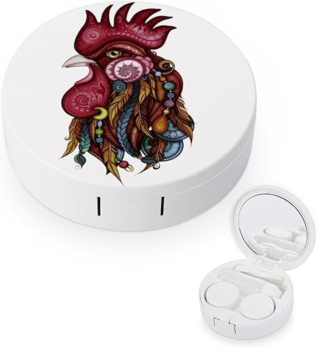 Miniatura 1 de Kit de viaje con lente de contacto con diseño tribal de gallo, portátil, bonita caja de contacto con espejo para uso diario al aire libre